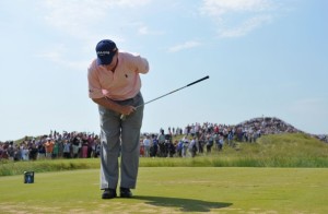 Tom Watson takes a bow after a hole in one on the 6th at 2011 British Open Championship on Friday