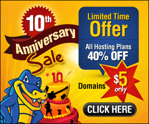 <!-- AddThis Sharing Buttons above -->
                <div class="addthis_toolbox addthis_default_style " addthis:url='http://newstaar.com/40-discount-10th-anniversary-sale-for-leading-web-hosting-company-hostgator-means-a-one-day-40-discount-on-already-cheap-unlimited-reliable-web-site-hosting/356566/'   >
                    <a class="addthis_button_facebook_like" fb:like:layout="button_count"></a>
                    <a class="addthis_button_tweet"></a>
                    <a class="addthis_button_pinterest_pinit"></a>
                    <a class="addthis_counter addthis_pill_style"></a>
                </div>Looking for cheap, high quality, web site hosting? Leading web hosting provider, Hostgator, is celebrating their 10th Anniversary by offering a one-day-only 40% discount deal on unlimited web hosting for a web site, as well as $5.00 domain name registration. The special offer on web […]<!-- AddThis Sharing Buttons below -->
                <div class="addthis_toolbox addthis_default_style addthis_32x32_style" addthis:url='http://newstaar.com/40-discount-10th-anniversary-sale-for-leading-web-hosting-company-hostgator-means-a-one-day-40-discount-on-already-cheap-unlimited-reliable-web-site-hosting/356566/'  >
                    <a class="addthis_button_preferred_1"></a>
                    <a class="addthis_button_preferred_2"></a>
                    <a class="addthis_button_preferred_3"></a>
                    <a class="addthis_button_preferred_4"></a>
                    <a class="addthis_button_compact"></a>
                    <a class="addthis_counter addthis_bubble_style"></a>
                </div>