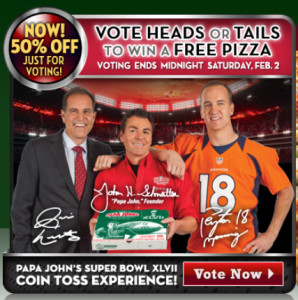 Win Free Pizza by Voting for Superbowl Coin-toss at Papa Johns