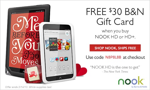 B&N Nook HD Valentine’s Day Gift Promo includes Free $30 Gift Card