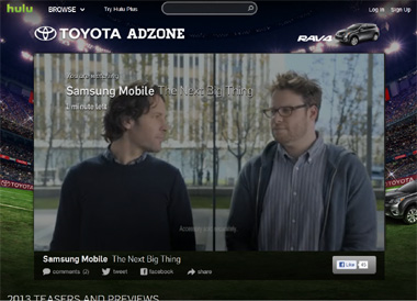 Hulu’s Adzone Lets Users Watch Current and Past Superbowl Ads Online Before, During and After the Big Game