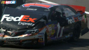 Watch Video of NASCAR Denny Hamlin Crash with Joey Logano in Auto Club 400