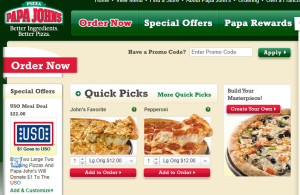 Papa Johns Memorial Day Weekend Special Deal Donates to the USO