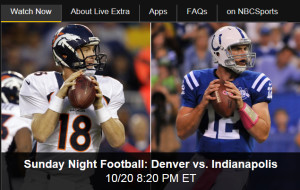 Fans Watch on Sunday Night Football Online with Denver vs. Indianapolis thanks to NBC Live Extra Streaming Video