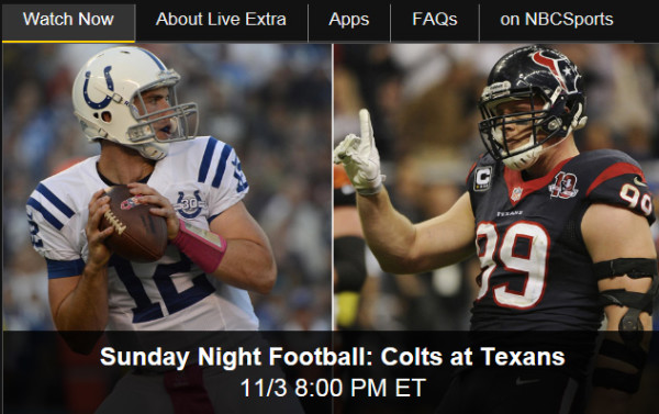 SNF, NBC Sunday Night Football, NBC Live Extra, watch football online, watch live sports online