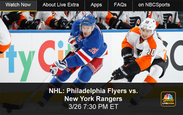 Watch Online: Live NHL New York Rangers vs. Philadelphia Flyers