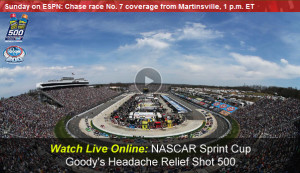 Watch NASCAR Goody's Headache Relief Shot 500 Online Free Live Video Stream of Sprint Cup Series from Martinsville