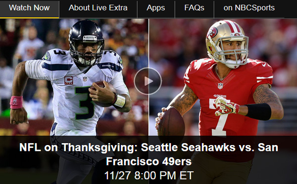 Watch NBC Thanksgiving Thursday Night Football Online – Seattle Seahawks vs. San Francisco 49ers