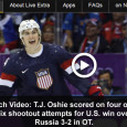 <!-- AddThis Sharing Buttons above -->
                <div class="addthis_toolbox addthis_default_style " addthis:url='https://newstaar.com/watch-video-t-j-oshie-shootout-performance-gives-usa-hockey-team-win-over-russia-in-sochi-olympics/359918/'   >
                    <a class="addthis_button_facebook_like" fb:like:layout="button_count"></a>
                    <a class="addthis_button_tweet"></a>
                    <a class="addthis_button_pinterest_pinit"></a>
                    <a class="addthis_counter addthis_pill_style"></a>
                </div>Laying down a series of fantastic shots on goal in the overtime shootout in the USA va. Russia Olympic hockey game on Saturday, T.J. Oshie gave his team an incredible win over team Russia. If you didn’t get to watch the hard fought game live, […]<!-- AddThis Sharing Buttons below -->
                <div class="addthis_toolbox addthis_default_style addthis_32x32_style" addthis:url='https://newstaar.com/watch-video-t-j-oshie-shootout-performance-gives-usa-hockey-team-win-over-russia-in-sochi-olympics/359918/'  >
                    <a class="addthis_button_preferred_1"></a>
                    <a class="addthis_button_preferred_2"></a>
                    <a class="addthis_button_preferred_3"></a>
                    <a class="addthis_button_preferred_4"></a>
                    <a class="addthis_button_compact"></a>
                    <a class="addthis_counter addthis_bubble_style"></a>
                </div>
